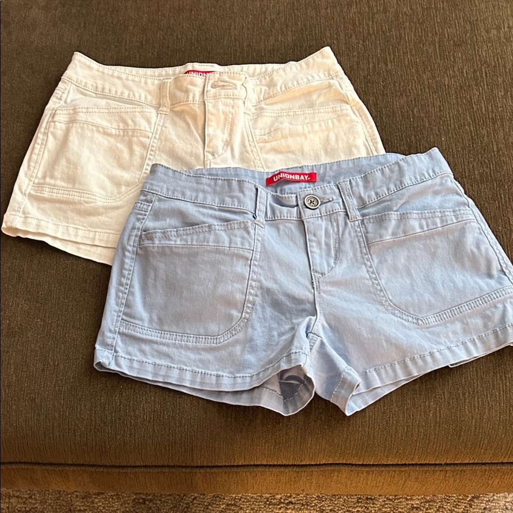 UNIONBAY Women's Jean Shorts - Light Blue and Cream